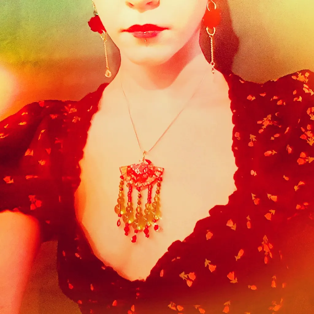 A resin pendant, worn